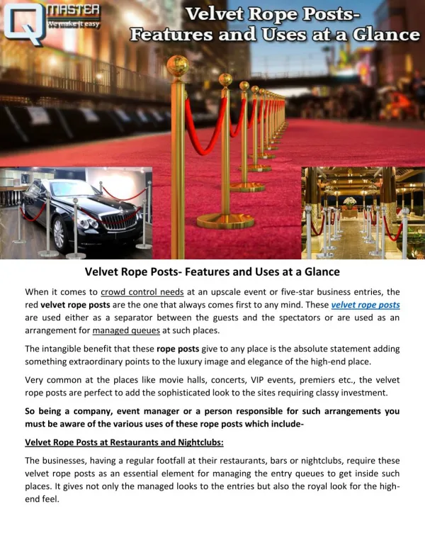Velvet Rope Posts- Features and Uses at a Glance
