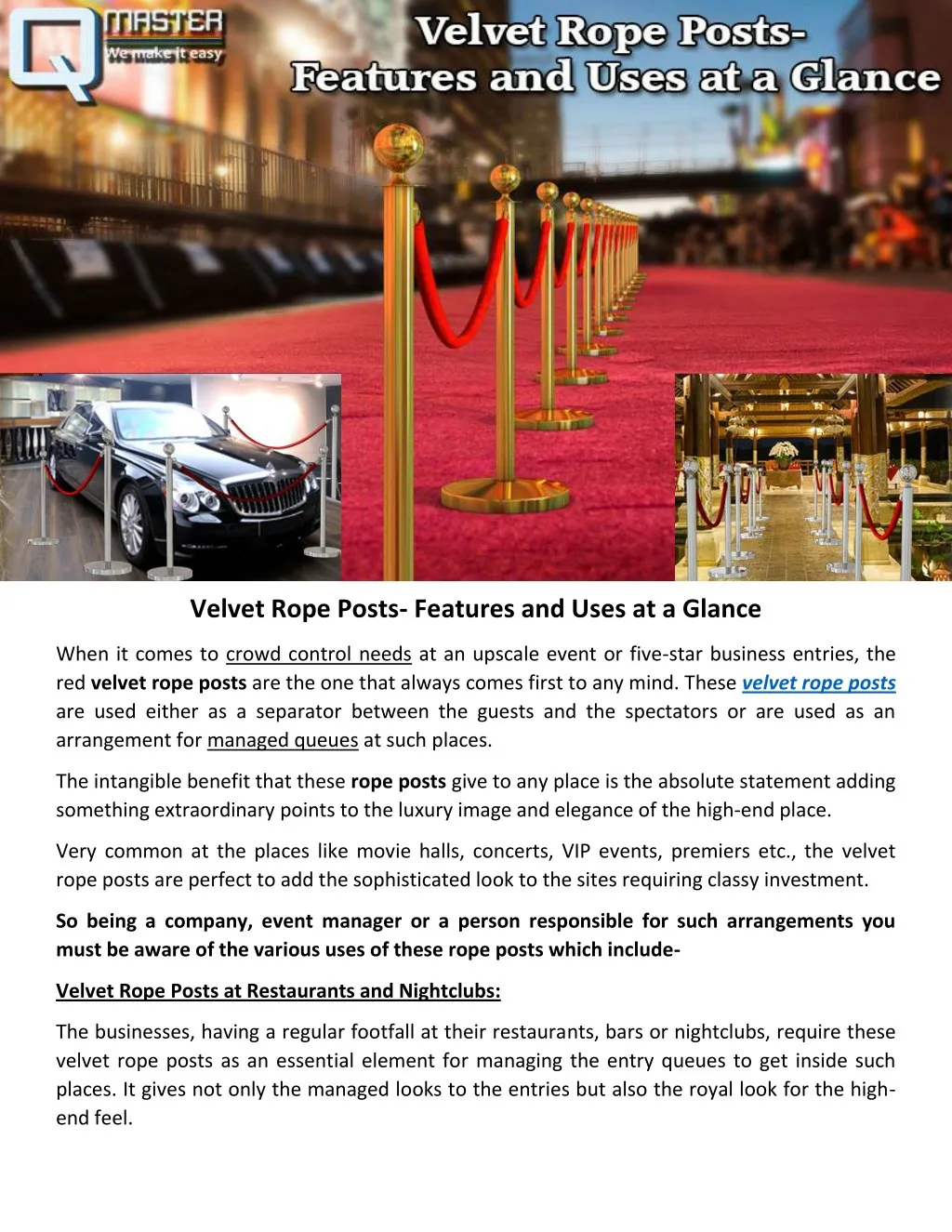 velvet rope posts features and uses at a glance