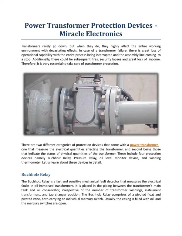 Power Transformer Protection Devices - Miracle Electronics