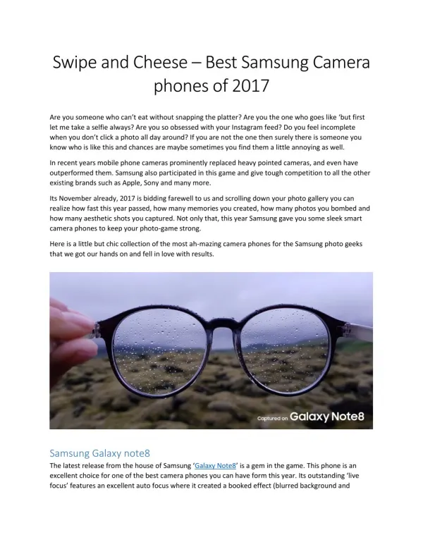 Swipe and Cheese – Best Samsung Camera phones of 2017