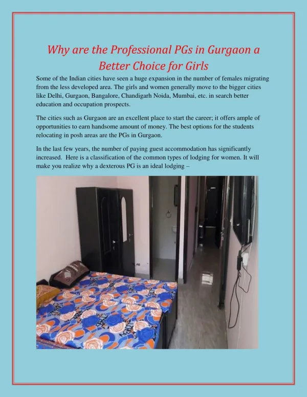 Why are the Professional PGs in Gurgaon a Better Choice for Girls