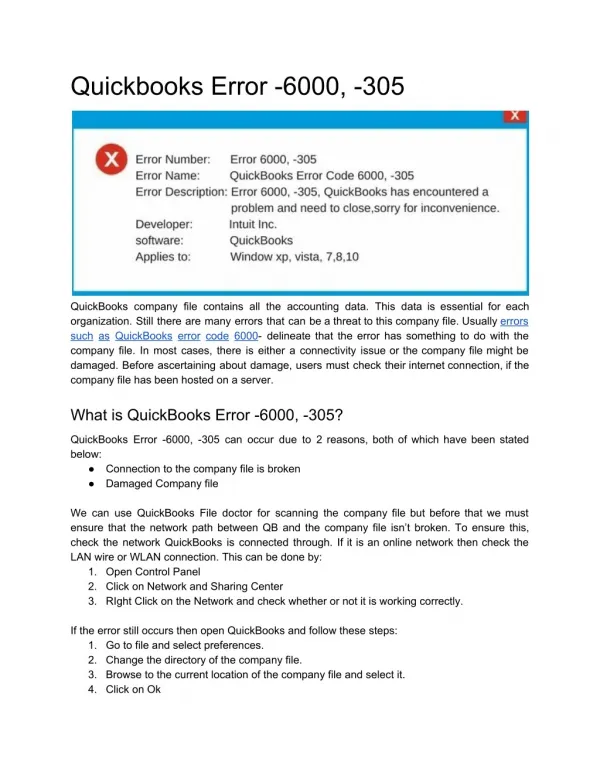 Process to Fix QuickBooks 6000, -305 Error