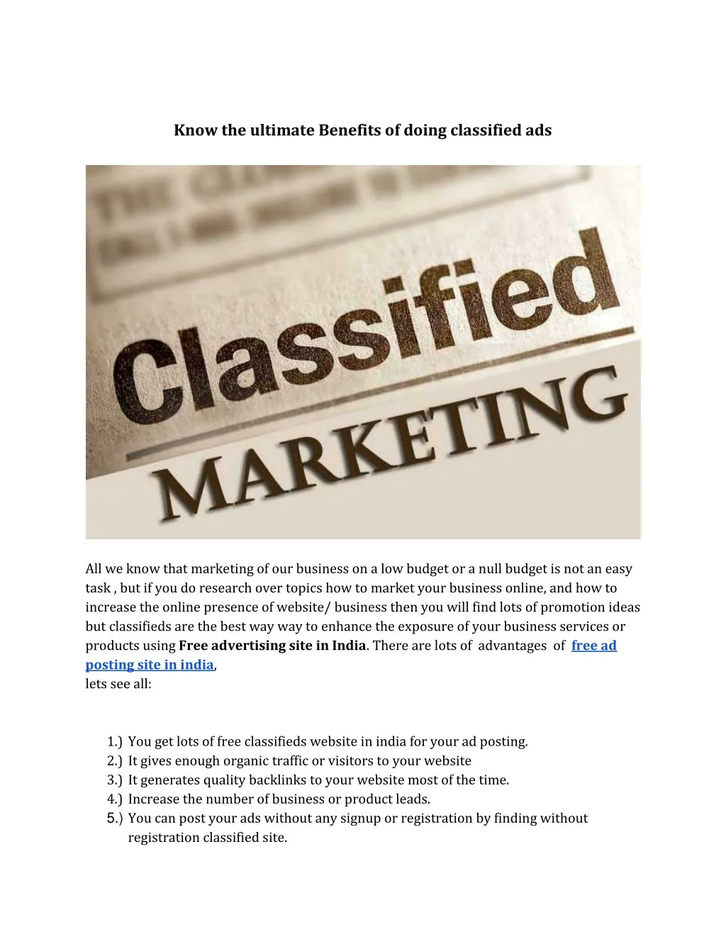 know the ultimate benefits of doing classified ads