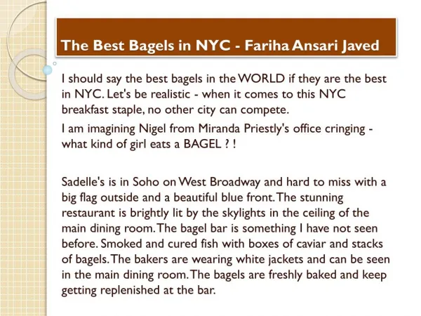 The Best Bagels in NYC - Fariha Ansari Javed