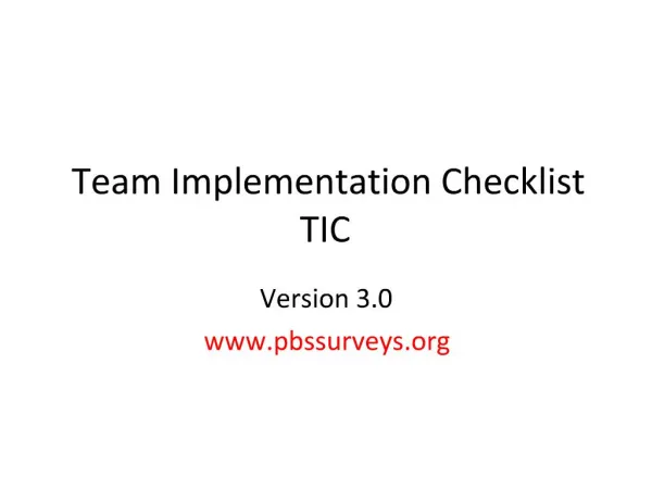 Team Implementation Checklist TIC