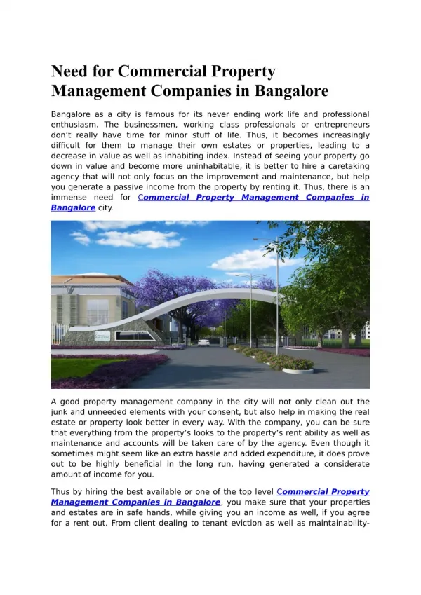Are You Looking For Commercial Property Management Companies in Bangalore