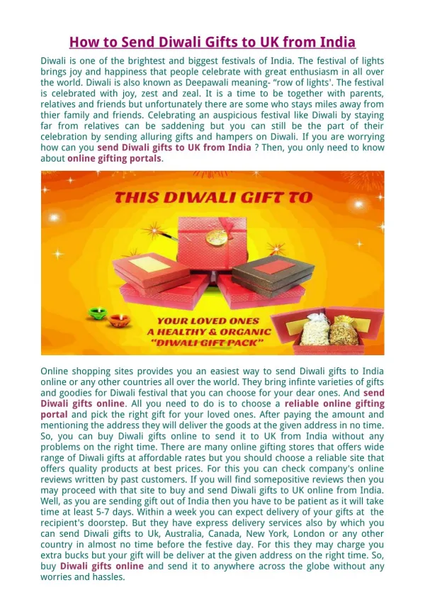 How to Send Diwali Gifts to UK from India