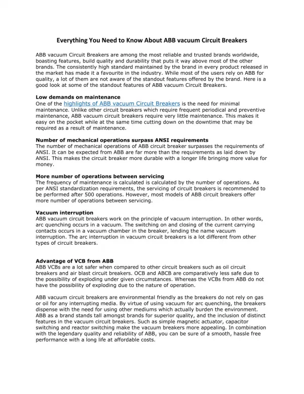 Everything You Need to Know About ABB vacuum Circuit Breakers