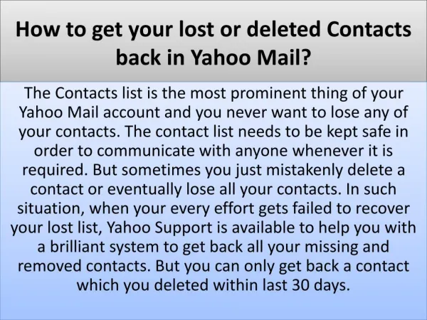How to get your lost or deleted Contacts back in Yahoo Mail?