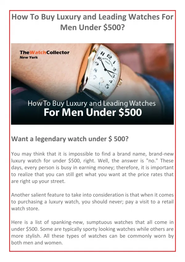 How To Buy Luxury and Leading Watches For Men Under $500?