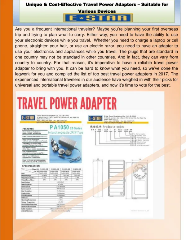 Unique & cost effective travel power adapters – suitable for various devices