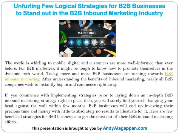 Unfurling Few Logical Strategies for B2B Businesses to Stand out in the B2B Inbound Marketing Industry