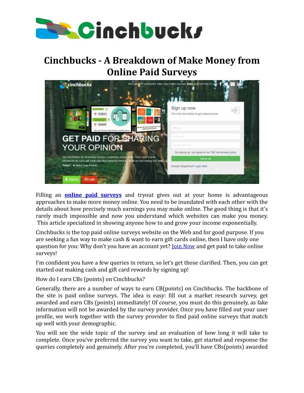 cinchbucks a breakdown of make money from online