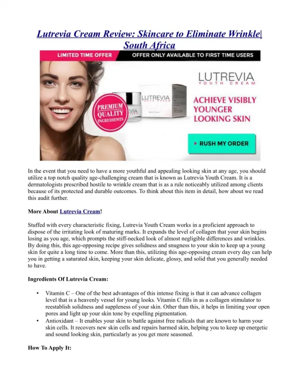 Lutrevia Cream Review: Skincare to Eliminate Wrinkle| South Africa