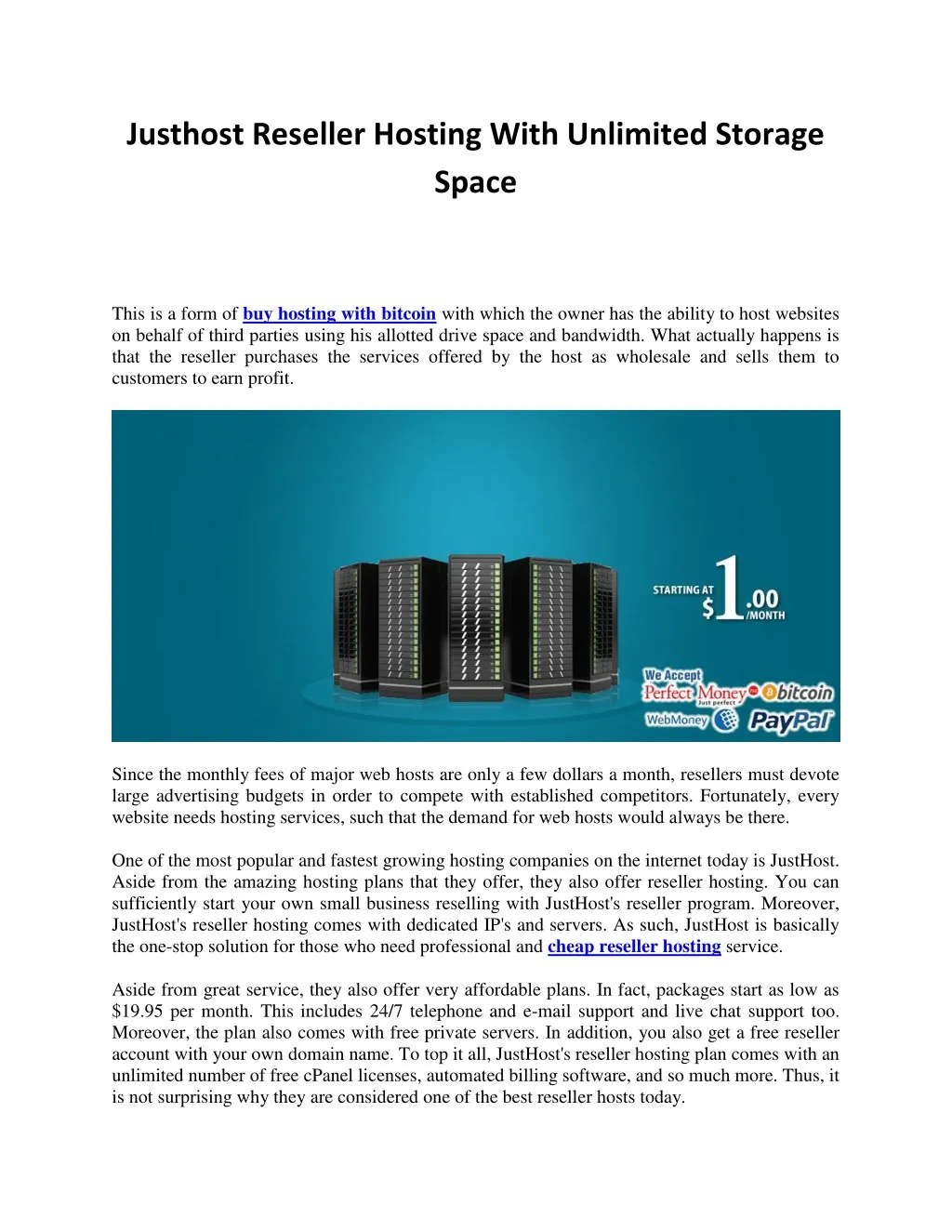 justhost reseller hosting with unlimited storage