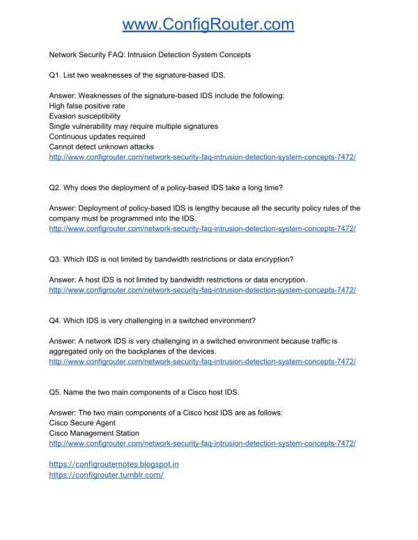 Network Security FAQ Intrusion Detection System Concepts