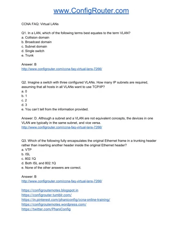 CCNA FAQ Virtual LANs