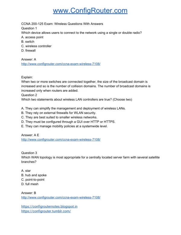 CCNA 200-125 Exam Wireless Questions With Answers