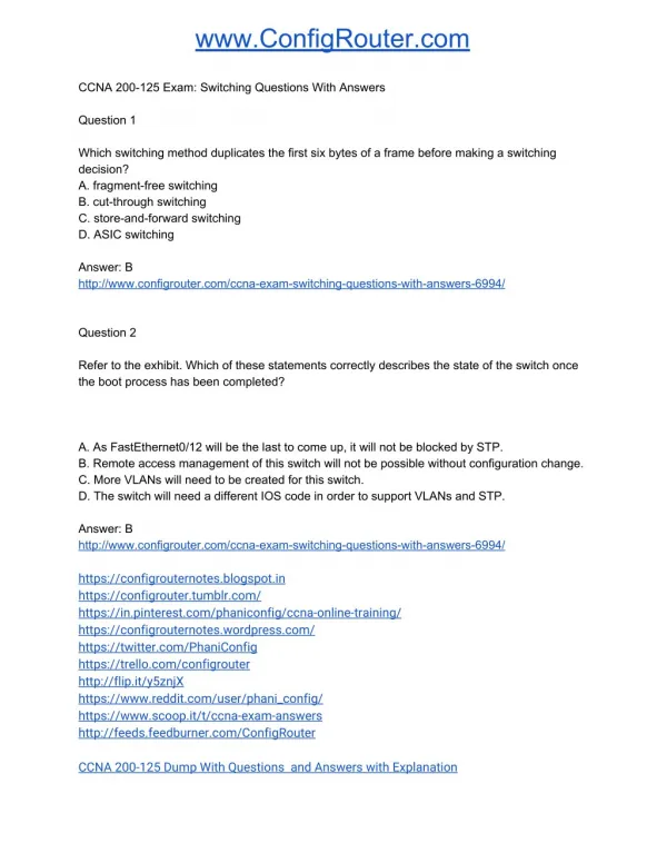 CCNA 200-125 Exam Switching Questions With Answers