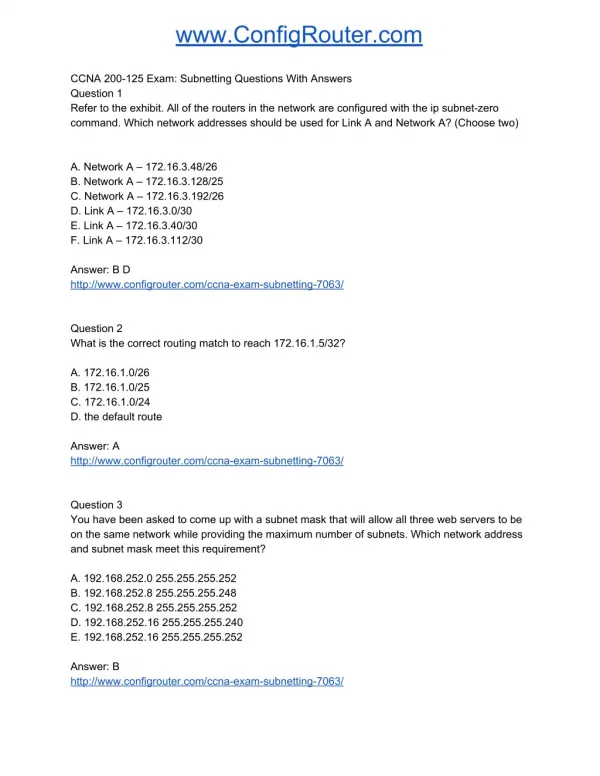 CCNA 200-125 Exam Subnetting Questions With Answers