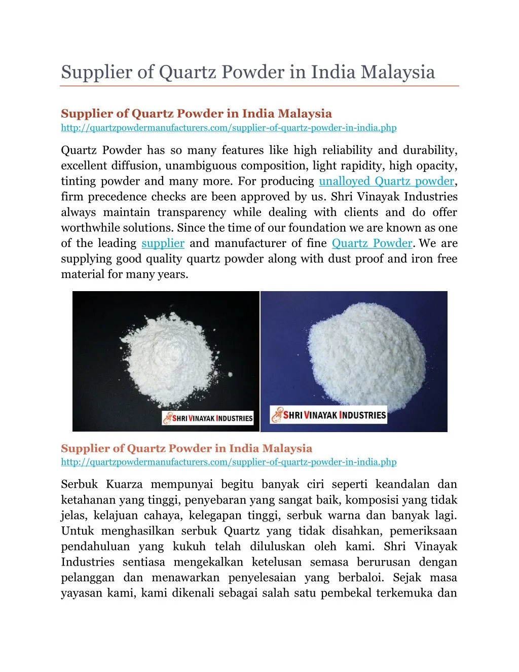 supplier of quartz powder in india malaysia