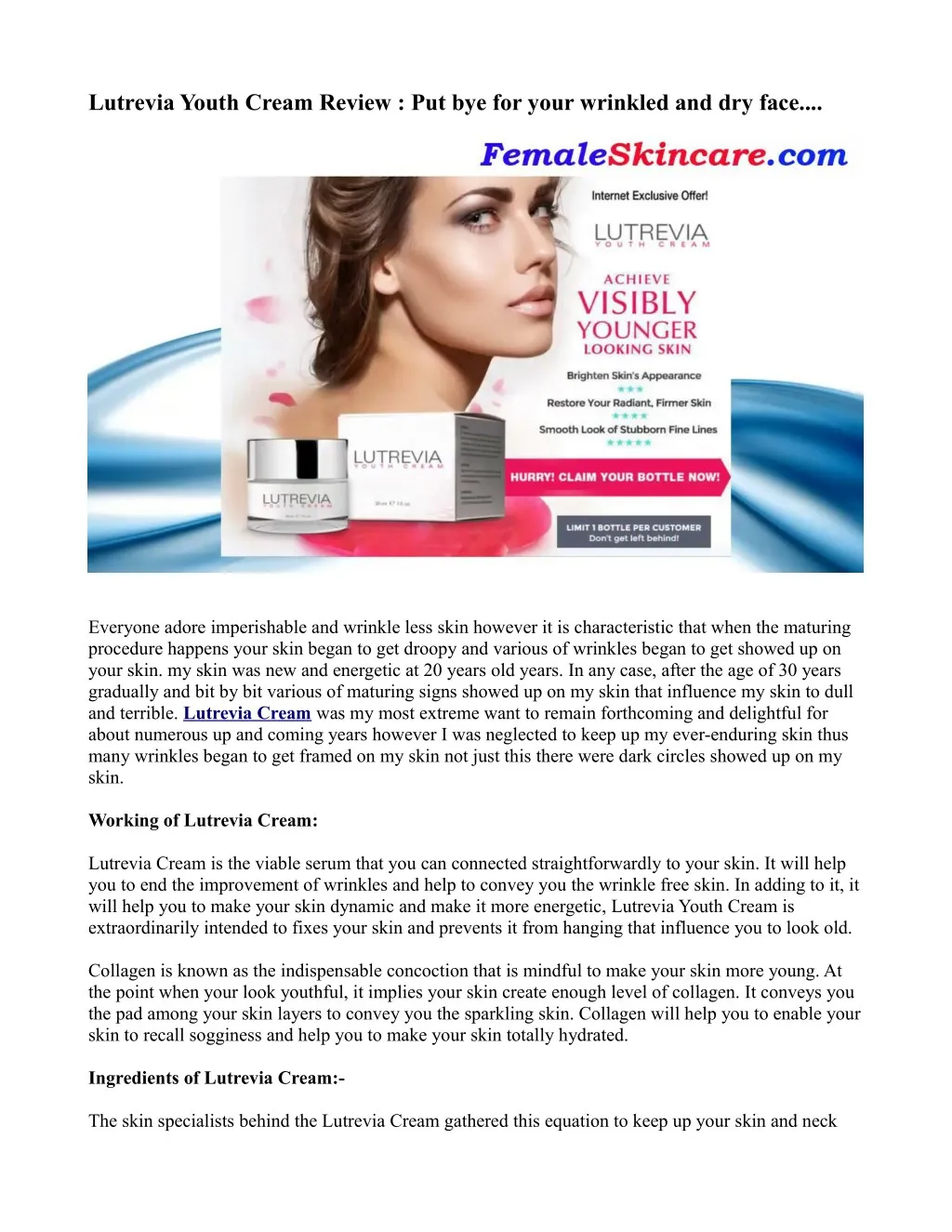 lutrevia youth cream review put bye for your