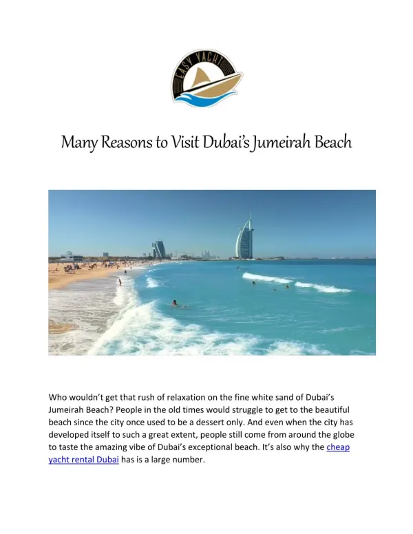 Many Reasons to Visit Dubai’s Jumeirah Beach - Worldnews.com