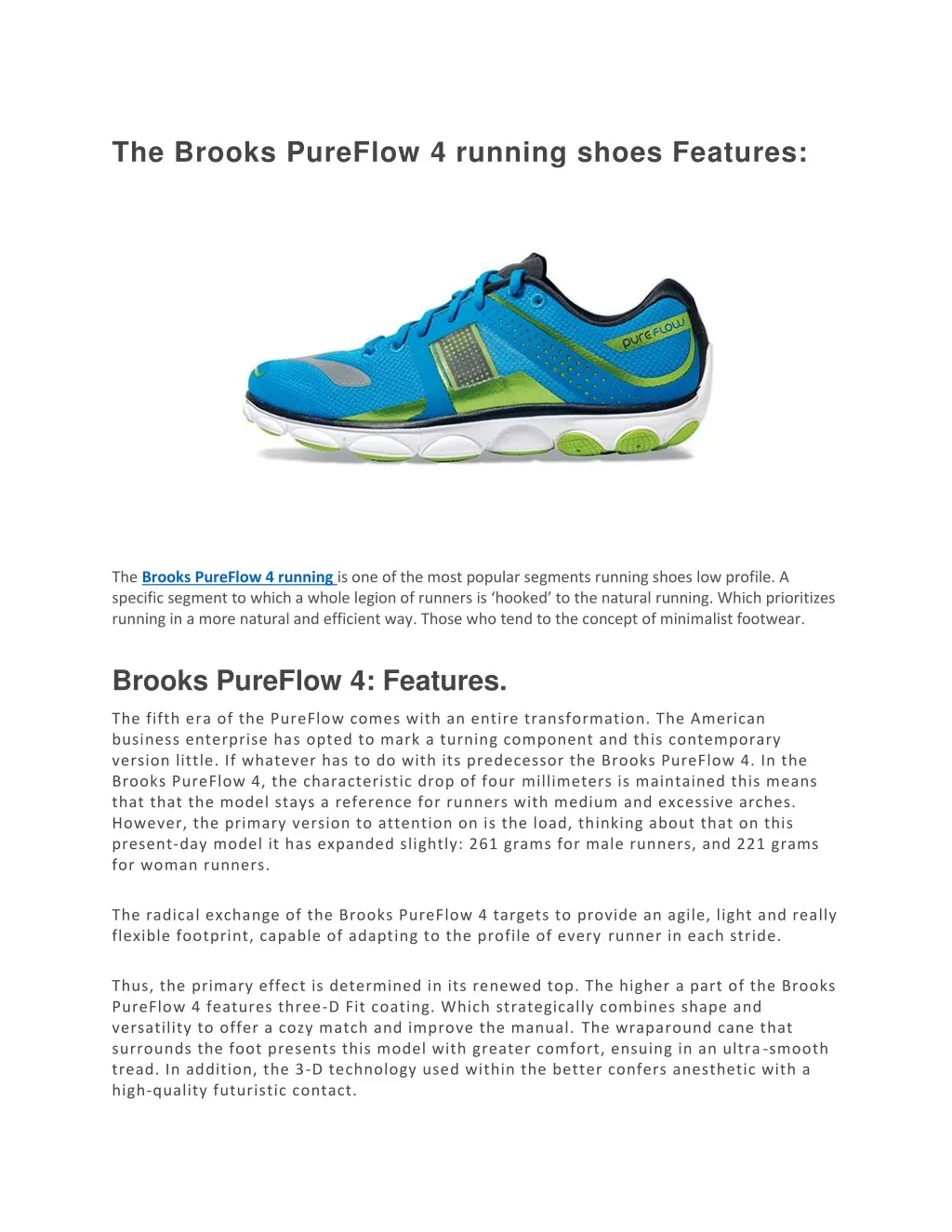 the brooks pureflow 4 running shoes features