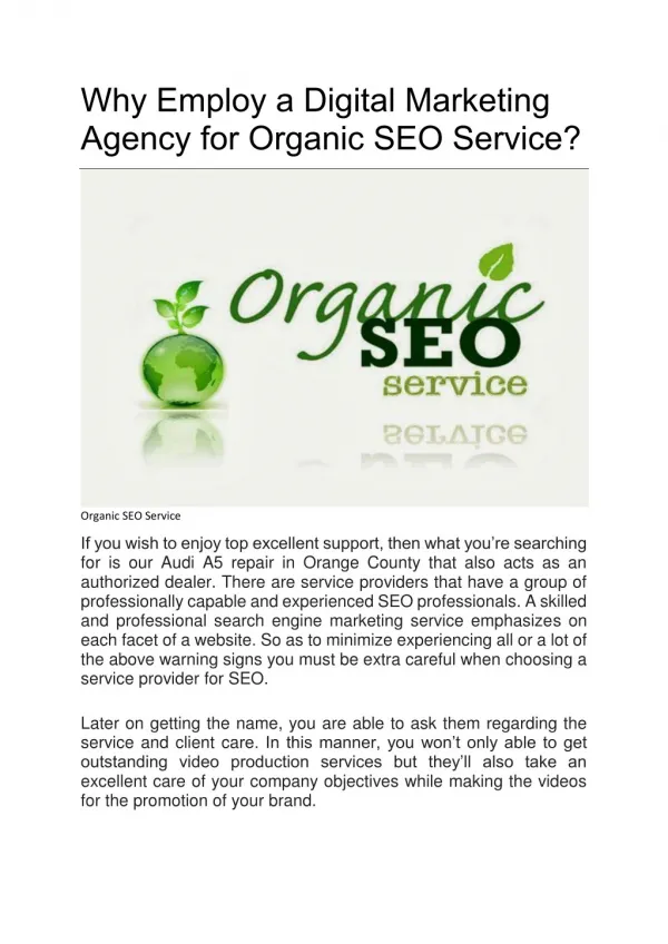Why Employ a Digital Marketing Agency for Organic SEO Service?