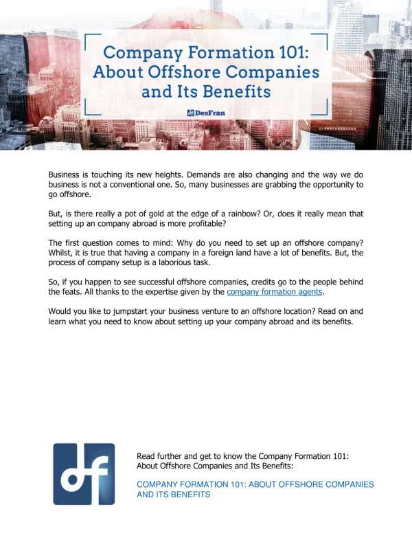 Company Formation 101: About Offshore Companies and Its Benefits