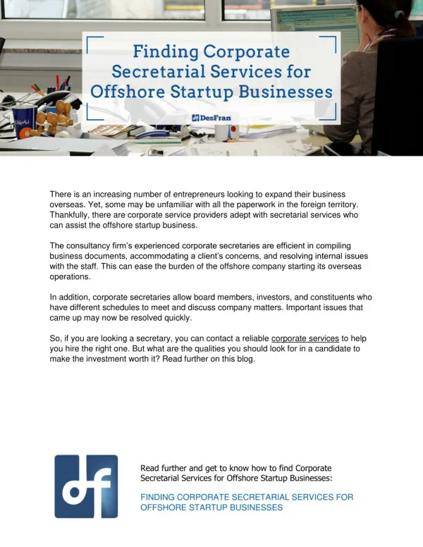 Finding Corporate Secretarial Services for Offshore Startup Businesses