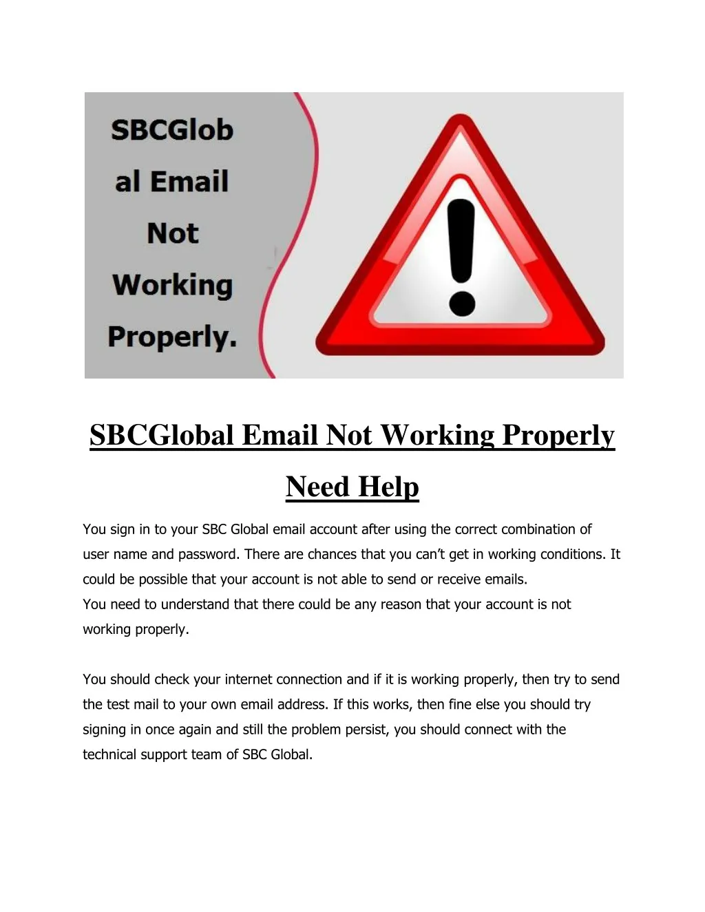 sbcglobal email not working properly