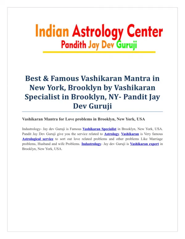 Best & Famous Vashikaran Specialist in New York, Brooklyn,USA