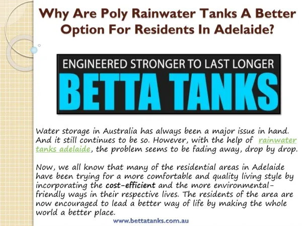 Why Are Poly RainwaterTanks A Better Option For Residents In Adelaide?