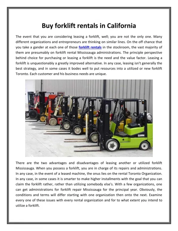 Buy forklift rentals in California