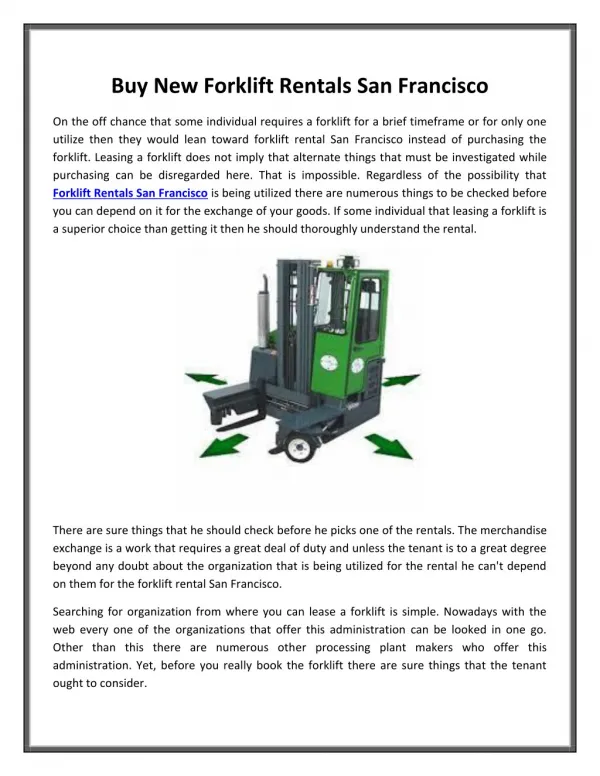 Buy New Forklift Rentals San Francisco