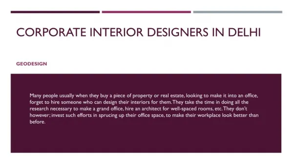 Explore the Top Corporate interior designers in Delhi