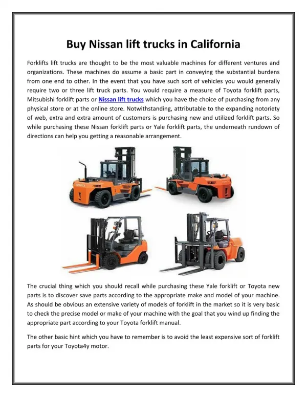 Buy Nissan lift trucks in California