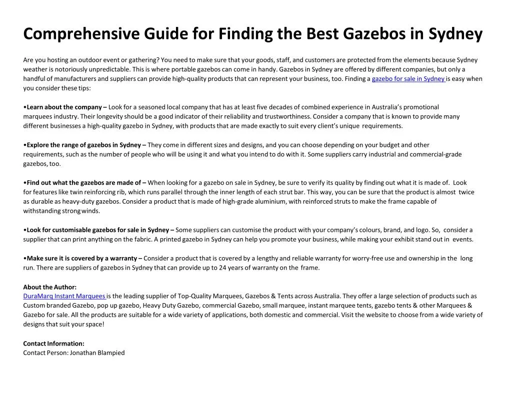 comprehensive guide for finding the best gazebos in sydney