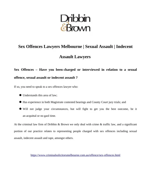Sex Offences Lawyers Melbourne
