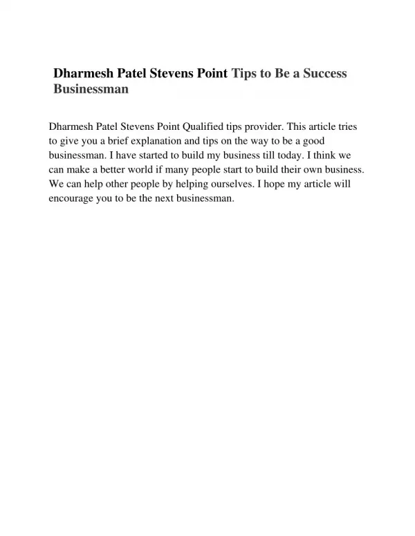 Dharmesh Patel Stevens Point Tips to Be a Success Businessman