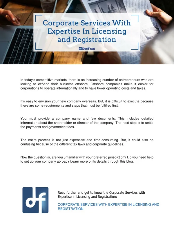 Corporate Services with Expertise in Licensing and Registration