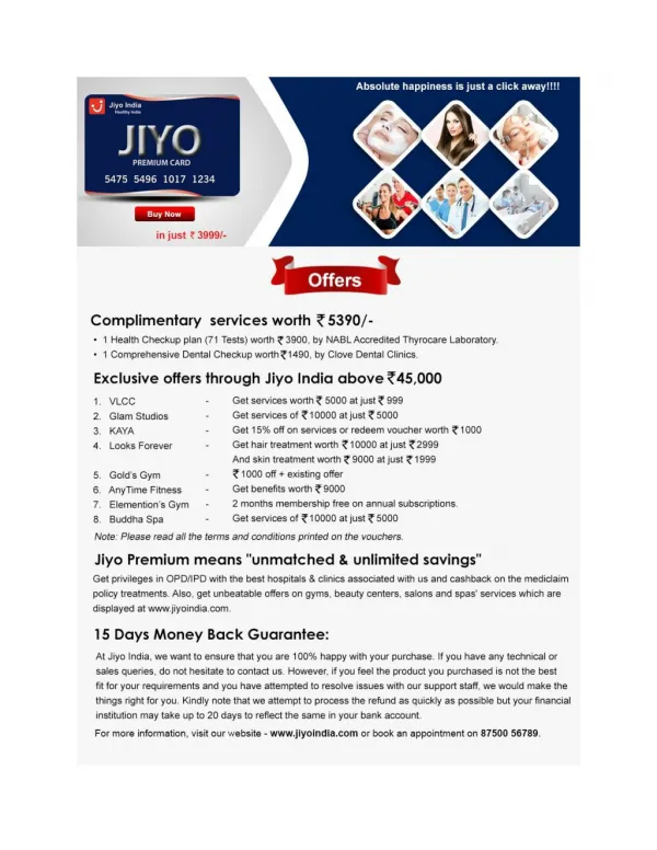 Jiyo India Premium Offers Get Exclusive worth More Than Rs.45000 - Service in Rs.3999