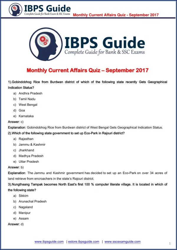 Monthly Current Affairs Quiz - September
