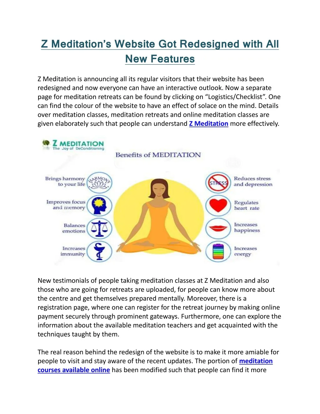 z meditation s website got redesigned with