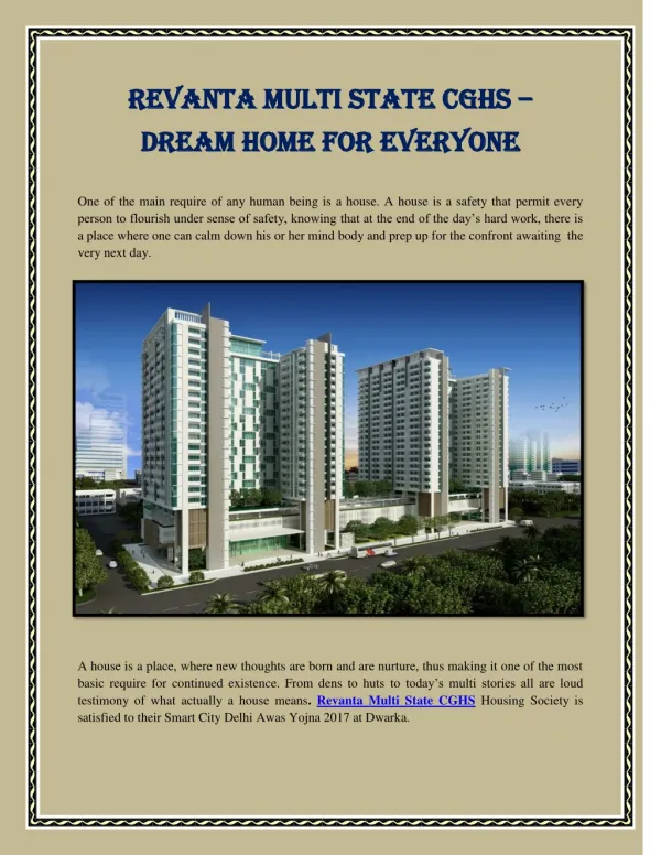 Revanta Multi State CGHS – Dream Home For Everyone