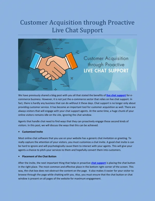 Customer Acquisition through Proactive Live Chat Support
