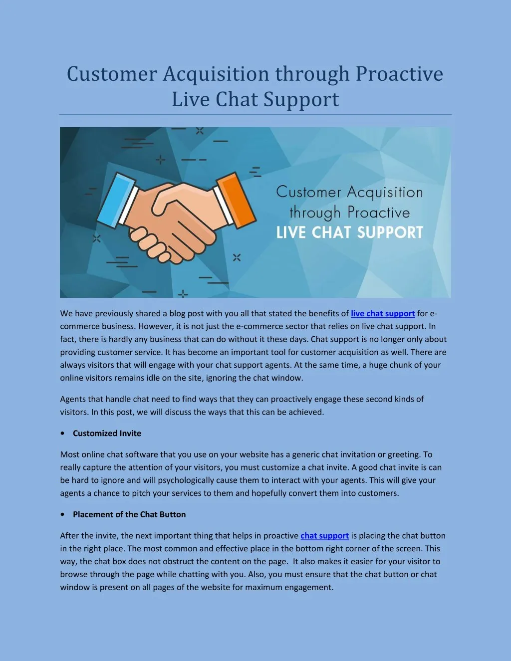 customer acquisition through proactive live chat