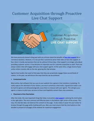 Customer Acquisition through Proactive Live Chat Support - slide 1