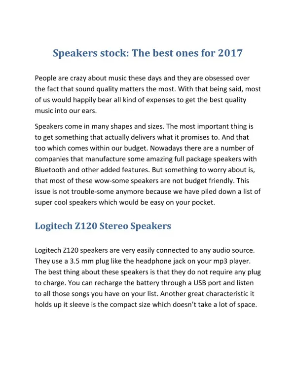 Speakers stock: The best ones for 2017